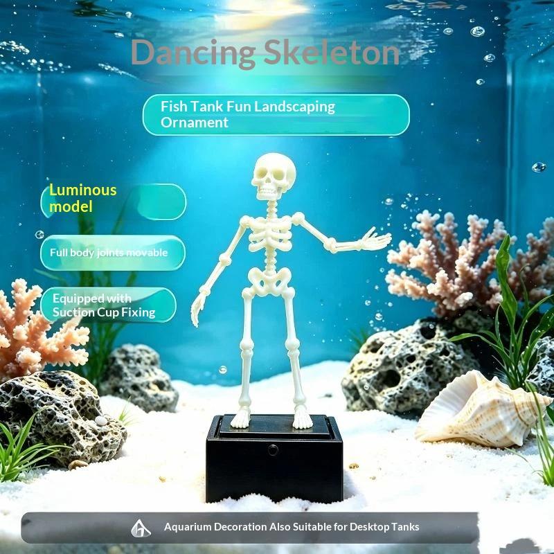 Aquarium Fish Youtube - 3Dプリント製ダンシングスケルトン水槽バブラー、エアチューブで空気駆動、水槽用ダンススカルオーナメント、ゴシックプラスチック製