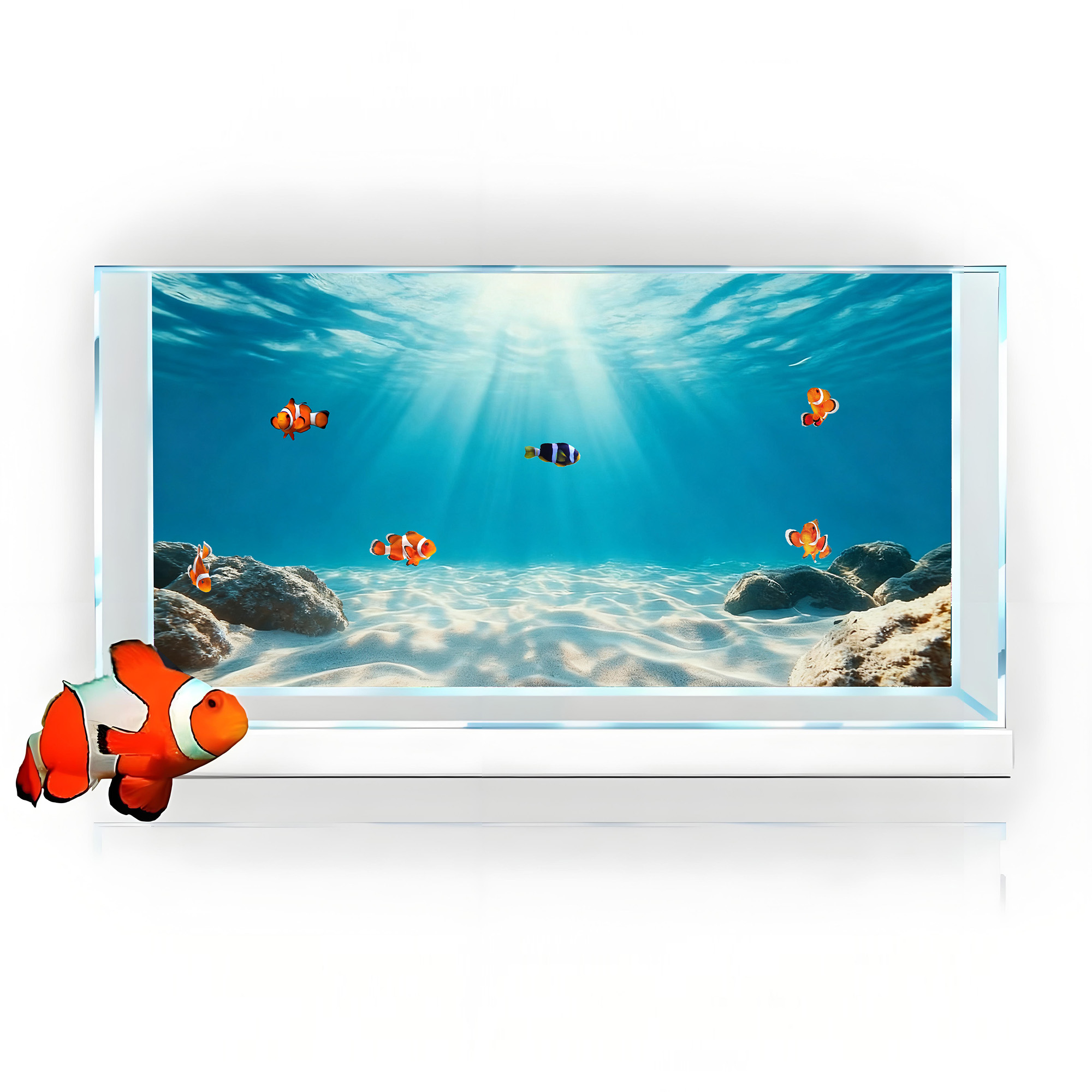 青い海の透明な砂、水槽背景画、水槽ステッカー、粘着式前面、水 - Aquarium Fish Background のレビューと価格